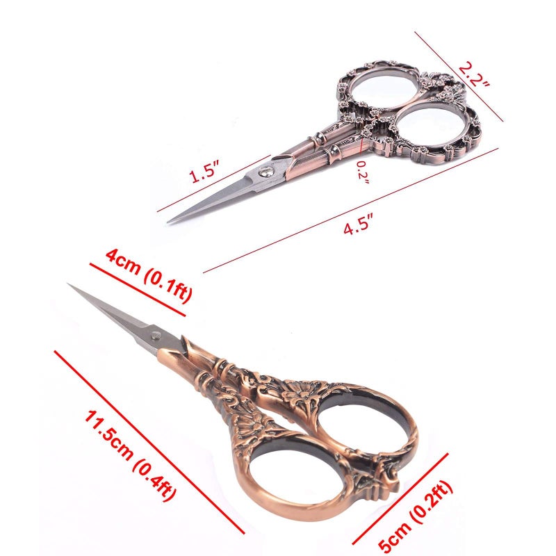 BIHRTC 2 Pairs Sewing Scissors Vintage European Style Flower Pattern Needlework Embroidery Stainless Steel Craft Tailor Scissors (Copper+Copper) - Image 2